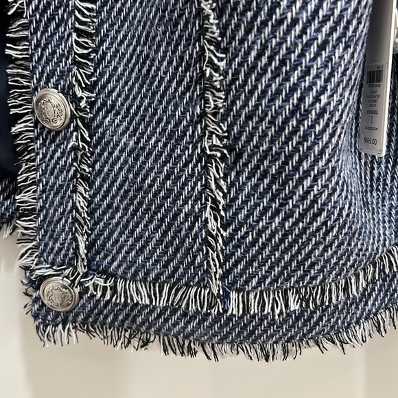 Chico’s Blue Tweed Jacket Open Front W/ Silver Buttons Size 8 Medium NWT - Picture 5 of 11